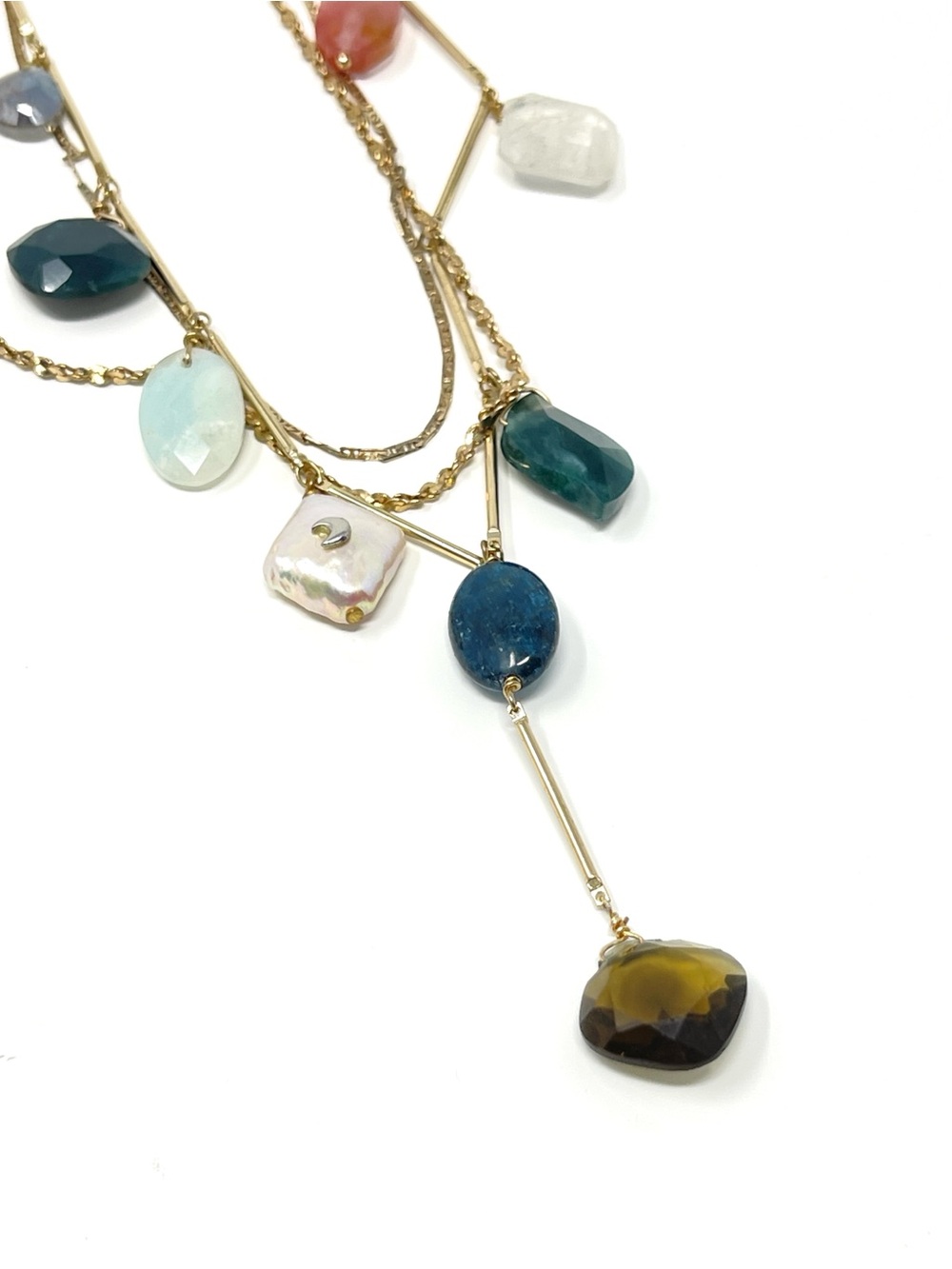 New Anthropologie Stone Charm Necklace Gold - Picture 2 of 5